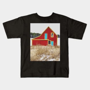 Red Barn with Blue Door Kids T-Shirt